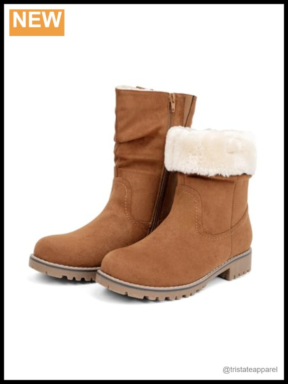Faux Suede Mid Calf Slouchy Boots Fur Lined Low Heel Zipper Winter Combat
